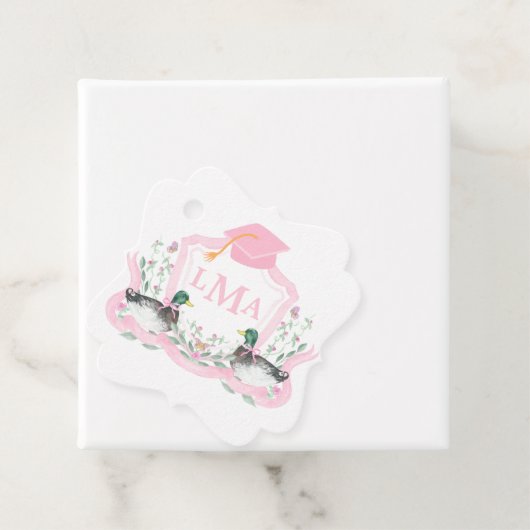 Mallard Duck Monogram Afstuderen Crest Bedankjes Labels (In situ)