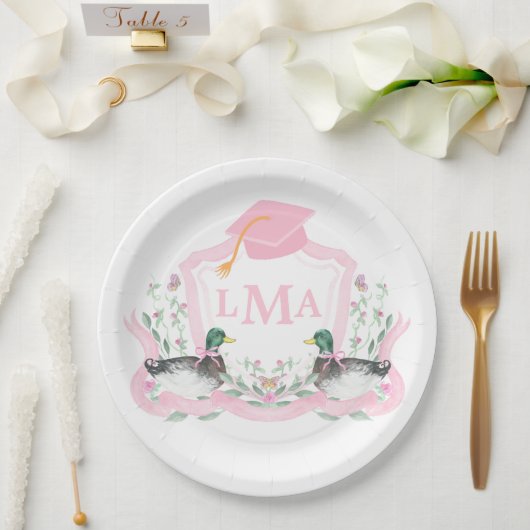 Mallard Duck Monogram Afstuderen Crest Papieren Bordje (Huwelijk)