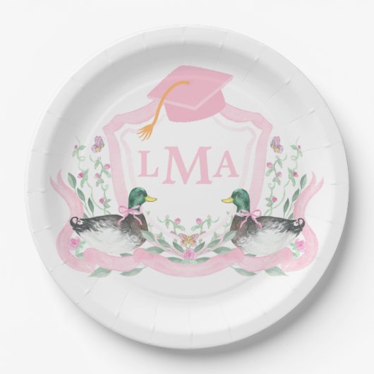 Mallard Duck Monogram Afstuderen Crest Papieren Bordje (Voorkant)