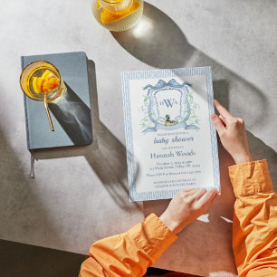 Mallard Duck Monogram Crest-Baby shower Kaart