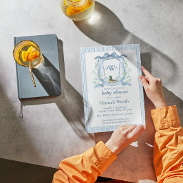 Mallard Duck Monogram Crest-Baby shower Kaart