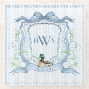 Mallard Duck Monogram Grandmillennial Glazen Onderzetter