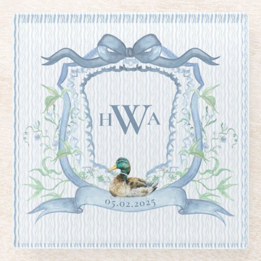 Mallard Duck Monogram Grandmillennial Glazen Onderzetter (Voorkant)