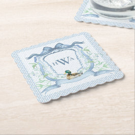 Mallard Duck Monogram Grandmillennial Kartonnen Onderzetters