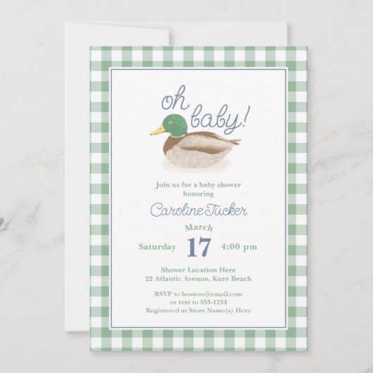 Mallard Duck OH BABY Country Hunting Baby shower Kaart (Voorkant)