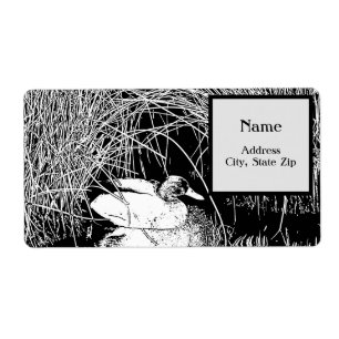 Mallard Duck onder Reeds Black en White Natuur Etiket