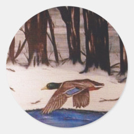Mallard Duck op de Winter Stream Ronde Sticker