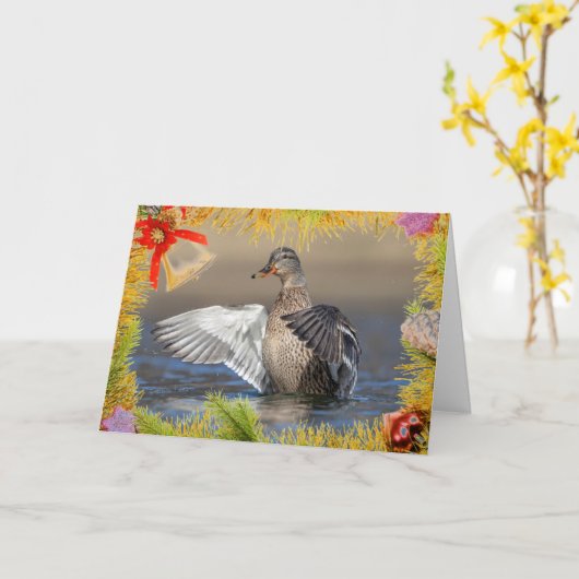 Mallard Duck op een kerst Kaart (Gele Bloem)