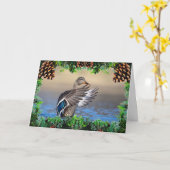 Mallard Duck op een kerst Kaart (Gele Bloem)