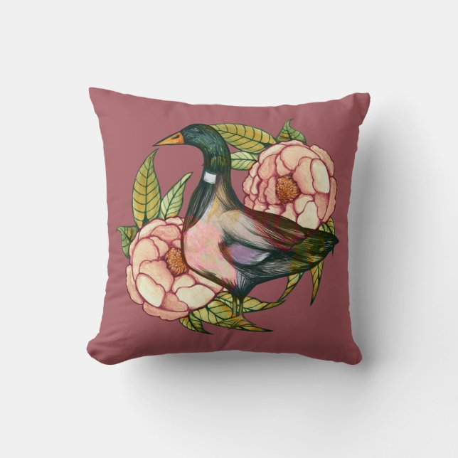 Mallard Duck Peony Natuur Lovers Kussen (Voorkant)