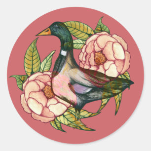 Mallard Duck Peony Natuur Lovers Ronde Sticker