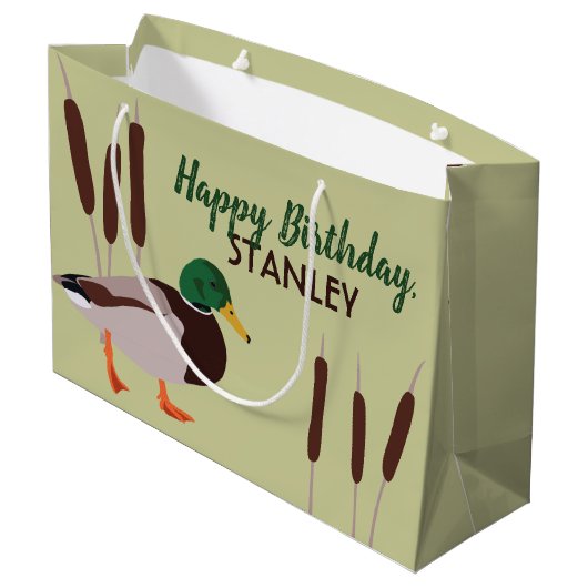 Mallard Duck Realistic Illustralized Personalized Groot Cadeauzakje (Achterkant Gekanteld)
