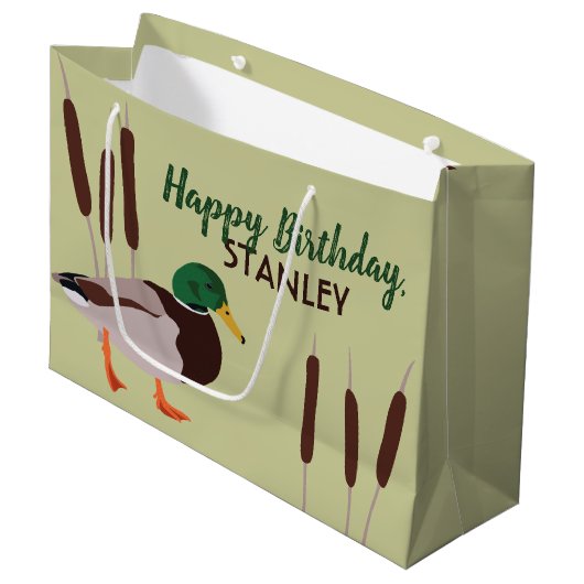 Mallard Duck Realistic Illustralized Personalized Groot Cadeauzakje (Voorkant Gekanteld)