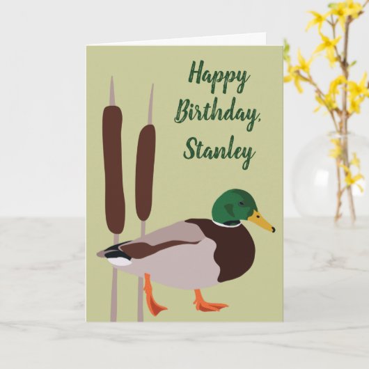 Mallard Duck Realistic Illustralized Personalized Kaart (Gele Bloem)