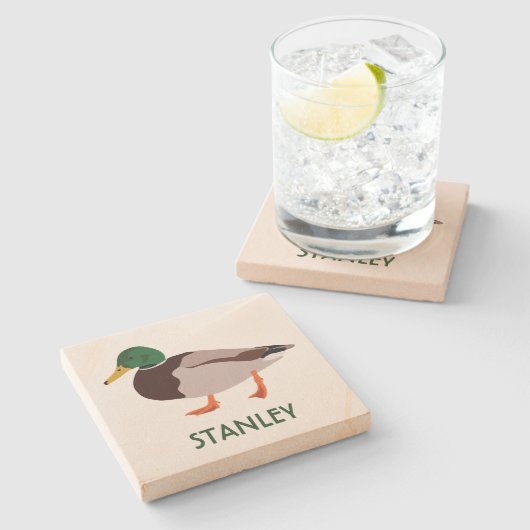 Mallard Duck Realistic Illustralized Personalized Stenen Onderzetter (Zijkant)