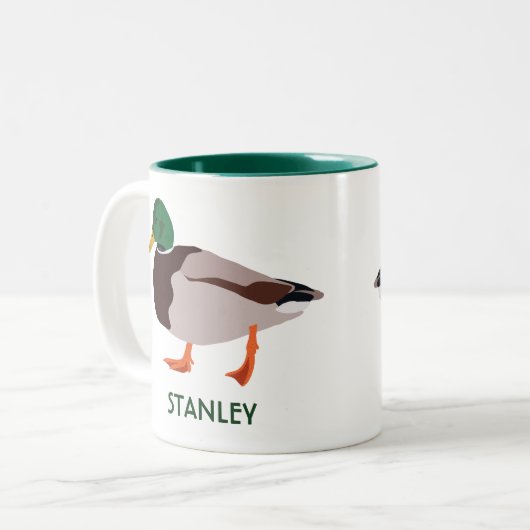 Mallard Duck Realistic Illustralized Personalized Tweekleurige Koffiemok (Voorkant links)