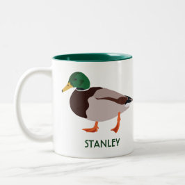 Mallard Duck Realistic Illustralized Personalized Tweekleurige Koffiemok