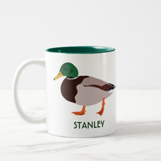 Mallard Duck Realistic Illustralized Personalized Tweekleurige Koffiemok (Links)