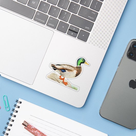 Mallard Duck Sticker (Laptop met iPhone)