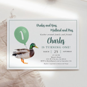 Mallard Duck Theme 1st Birthday Party Kaart