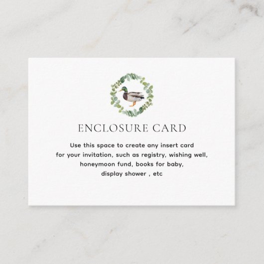 Mallard Duck Theme Baby shower Aangepast Informatiekaartje (Voorkant)