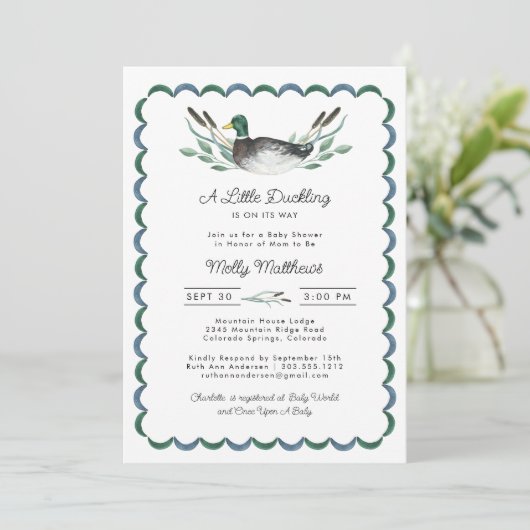 Mallard Duck Waterverf Baby shower Invitation Kaart (Staand voorkant)
