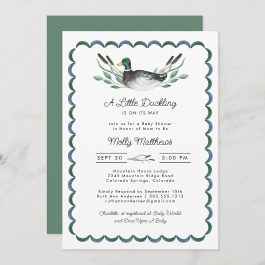 Mallard Duck Waterverf Baby shower Invitation Kaart (Voorkant / Achterkant)