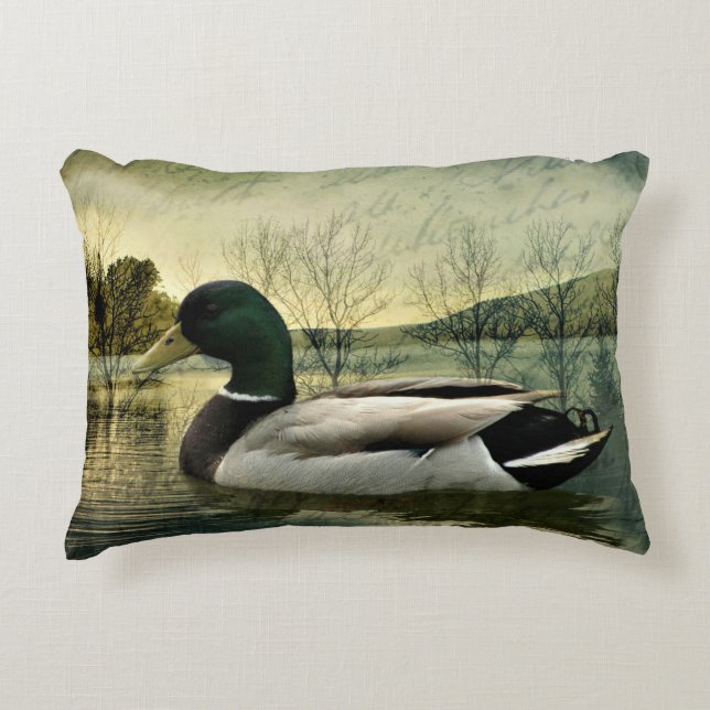  Mallard Duck Weathered Briefkaart Accent Kussen (Voorkant)