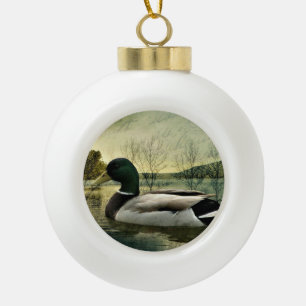 Mallard Duck Weathered Briefkaart Keramische Bal Ornament