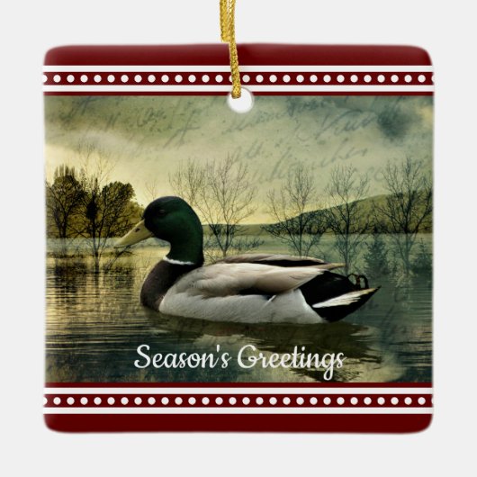 Mallard Duck Weathered Briefkaart Kerstmis Keramisch Ornament (Voorkant)