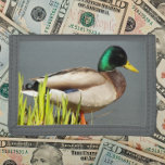 Mallard Duck Wildlife Foto Drievoud Portemonnee<br><div class="desc">Voor natuur- en wildlife-ventilatoren! Beveilig geld en creditcards met deze portemonnee die het foto-afbeelding bevat van een groenhoofdige,  mannelijke Mallard Duck die dicht bij de rand van een water staat. Selecteer uw mapkleur.</div>