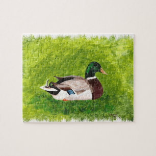 Mallard Duck zit in het gras schilderen, Puzzle Legpuzzel