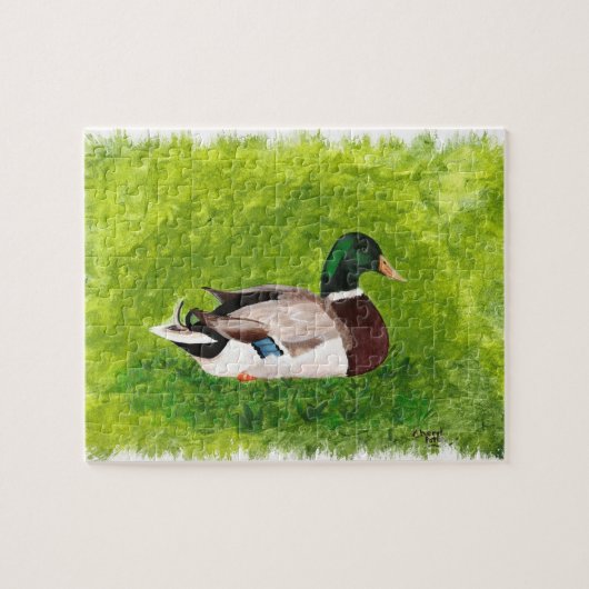 Mallard Duck zit in het gras schilderen, Puzzle Legpuzzel (Horizontaal)