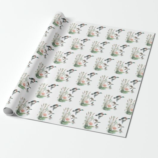 Mallard Ducks and Cattails Cadeaupapier (Uitgerold)