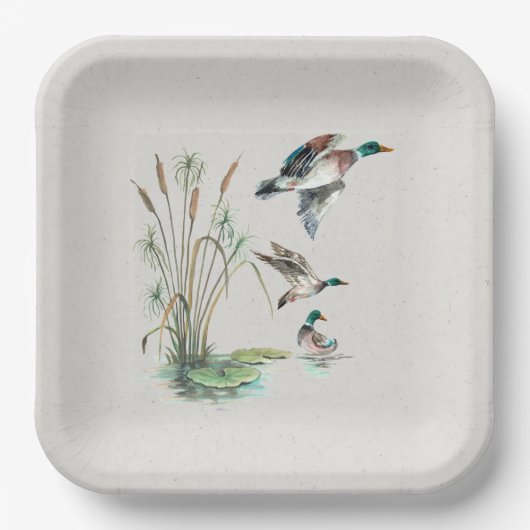 Mallard Ducks and Cattails Papieren Bordje (Voorkant)