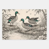 Mallard Ducks Chinese Illustratie Print Inpakpapier Vel (Voorkant 3)