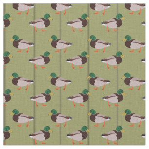 Mallard Ducks Illustraties op Olijfgroen Stof