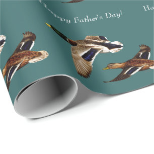 Mallard Ducks in Flight Blauwgroen Cadeaupapier