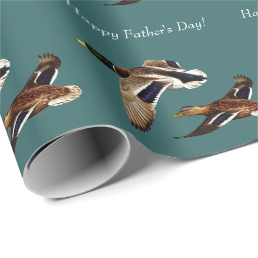 Mallard Ducks in Flight Blauwgroen Cadeaupapier (Rol Hoek)