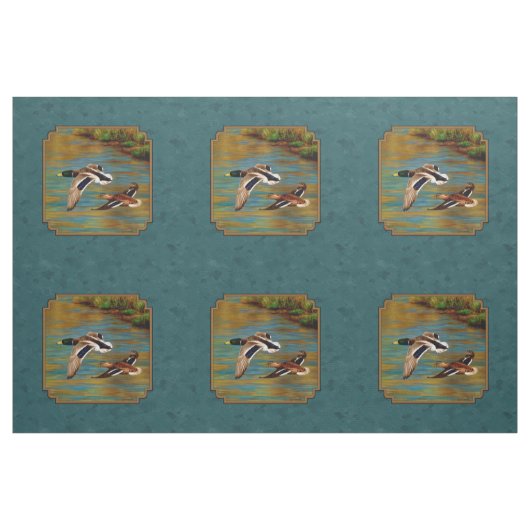 Mallard Ducks in Flight Blauwgroen Stof (Yard (91,4 cm))
