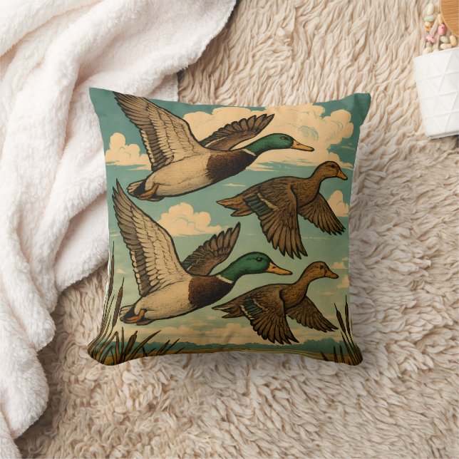 Mallard Ducks in Flight Wildlife Art Kussen (Deken)