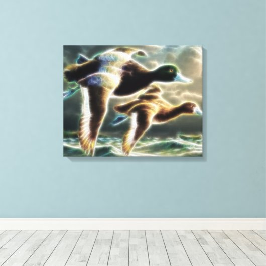 Mallard Ducks in Flight Wrapped Canvas Afdruk (Insitu (Houten vloer))