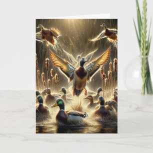 Mallard Ducks In Vijver Voor Verjaardag Kaart