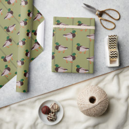 Mallard Ducks met olijfgroene strepen Cadeaupapier