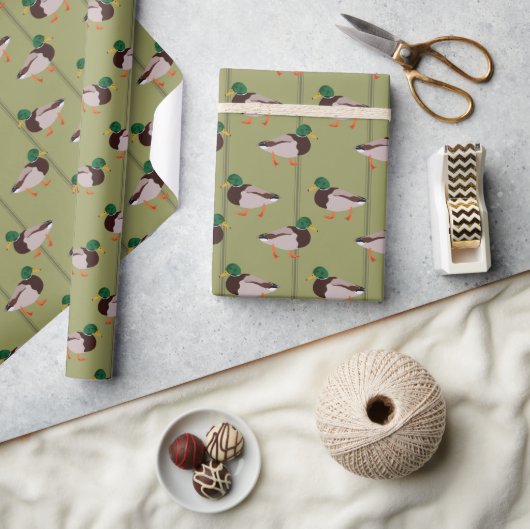 Mallard Ducks met olijfgroene strepen Cadeaupapier (Crafts)