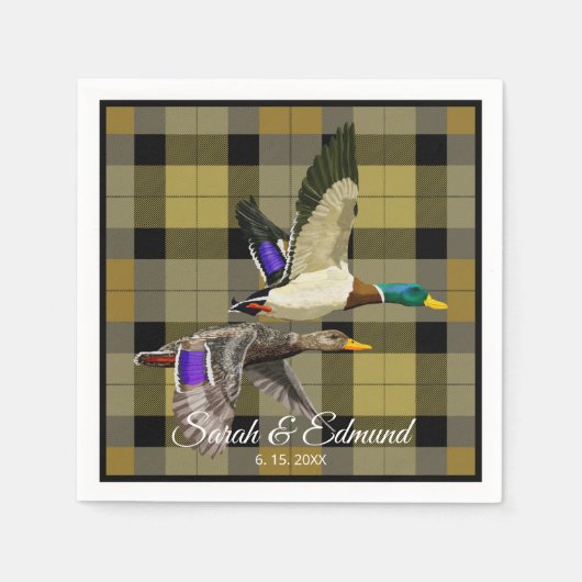 Mallard Ducks op Hunters Plaid - Rustieke Watervog Servet (Voorkant)