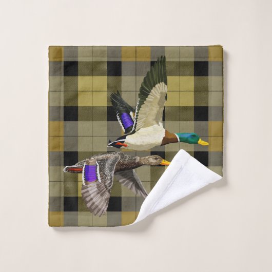 Mallard Ducks Op Jagers Plaid Bad Handdoek (Wasdoekje)