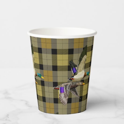 Mallard Ducks op Plaid Papieren Bekers (Achterkant)