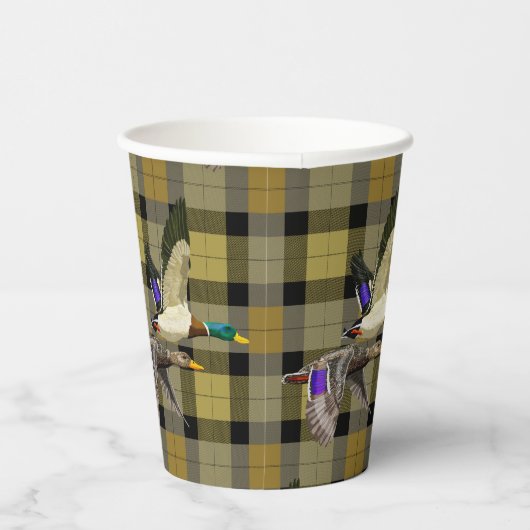 Mallard Ducks op Plaid Papieren Bekers (Rechts)