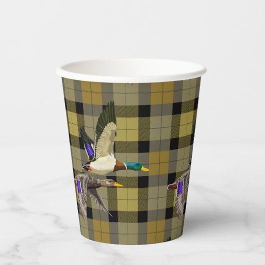 Mallard Ducks op Plaid Papieren Bekers (Voorkant)